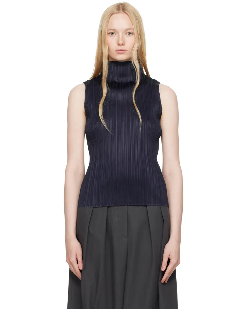 Issey Miyake Navy Ramie Pleats Top 75