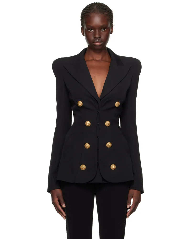 Balmain Black Peaked Lapel Blazer 0pa