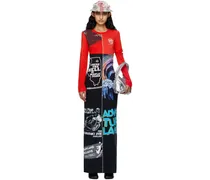 Red Regenerated Graphic Patchwork Maxi Dress