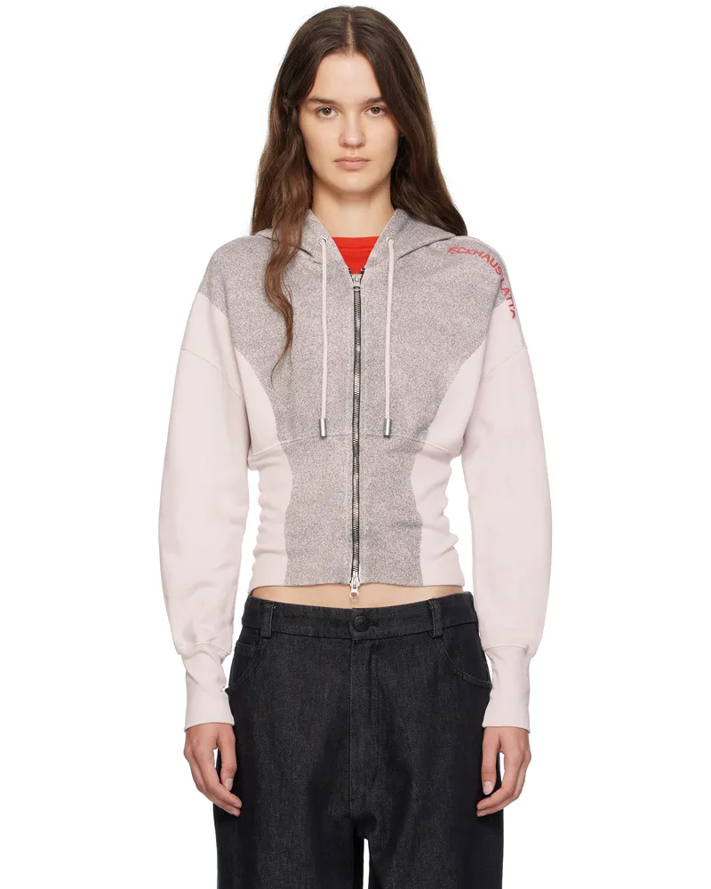 Eckhaus Latta White & Gray Snatched Hoodie Powder