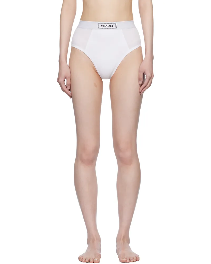 Versace White 90s Vintage Logo Ribbed Briefs 1w010-white