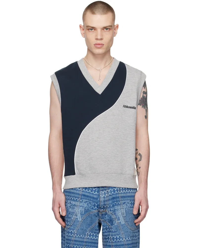 AHLUWALIA Gray & Navy Mae Vest Grey