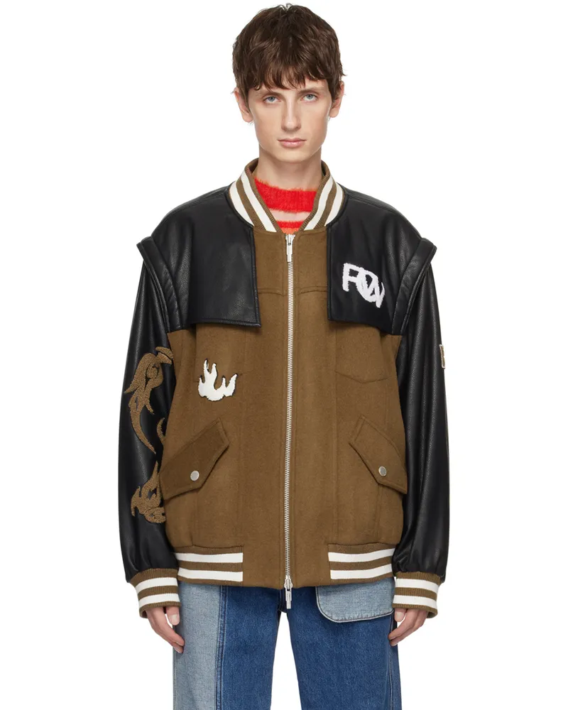 Feng Chen Wang Brown & Black 'Phoenix' Bomber Jacket Khaki