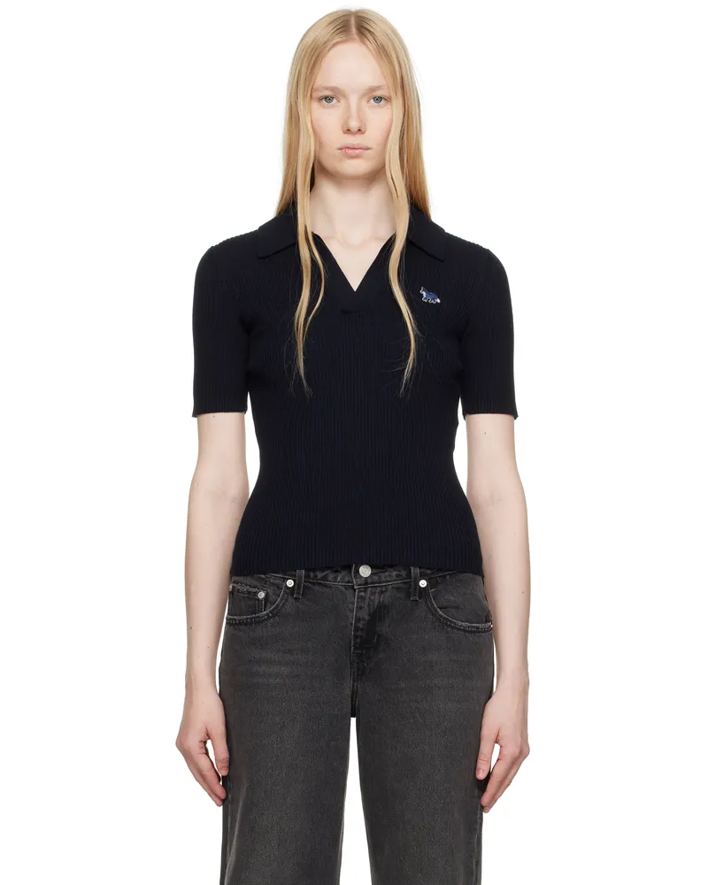 Kitsuné Navy Baby Fox Patch Fine Ribbed Polo P480