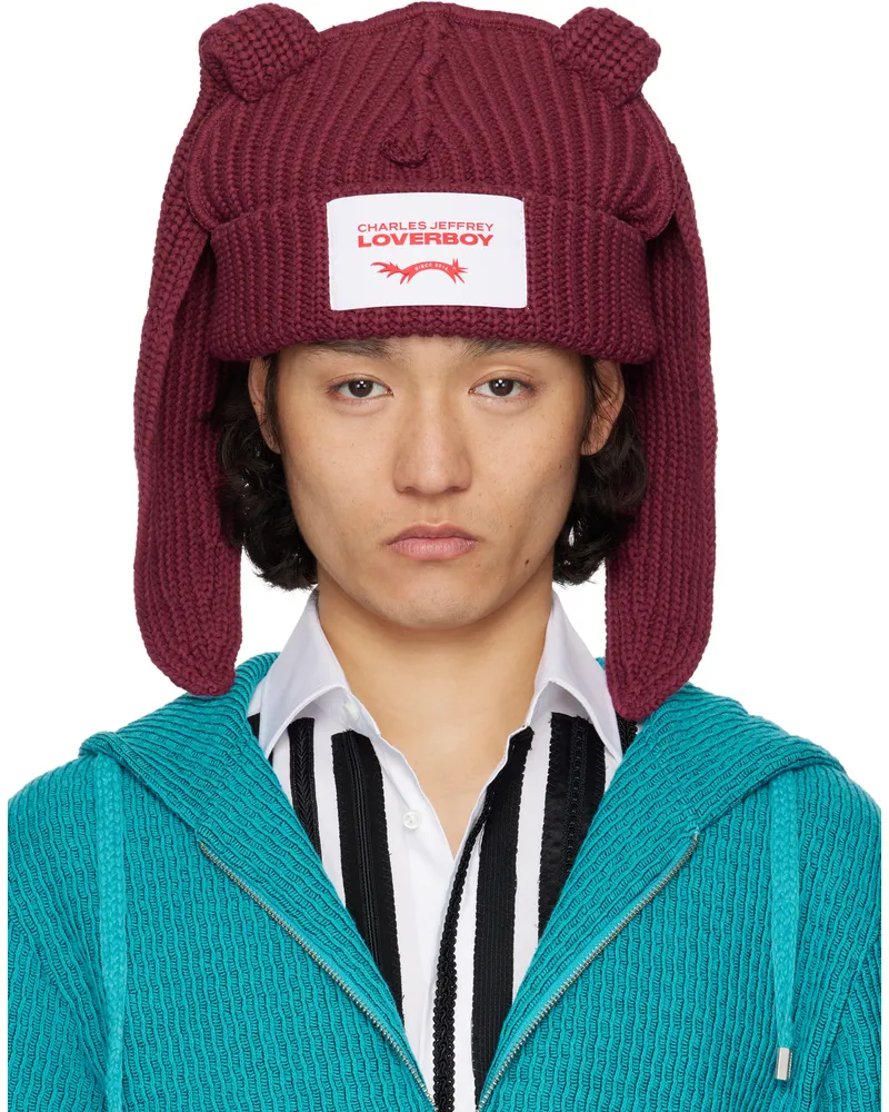 Charles Jeffrey Loverboy Burgundy Chunky Rabbit Beanie Bordeaux