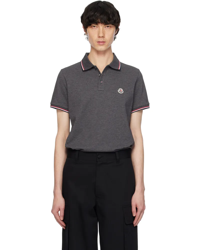 Moncler Gray Tricolor-Trimmed Cotton Piquet Polo 989