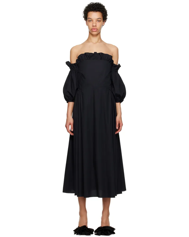 Kika Vargas Black Margaret Midi Dress Black