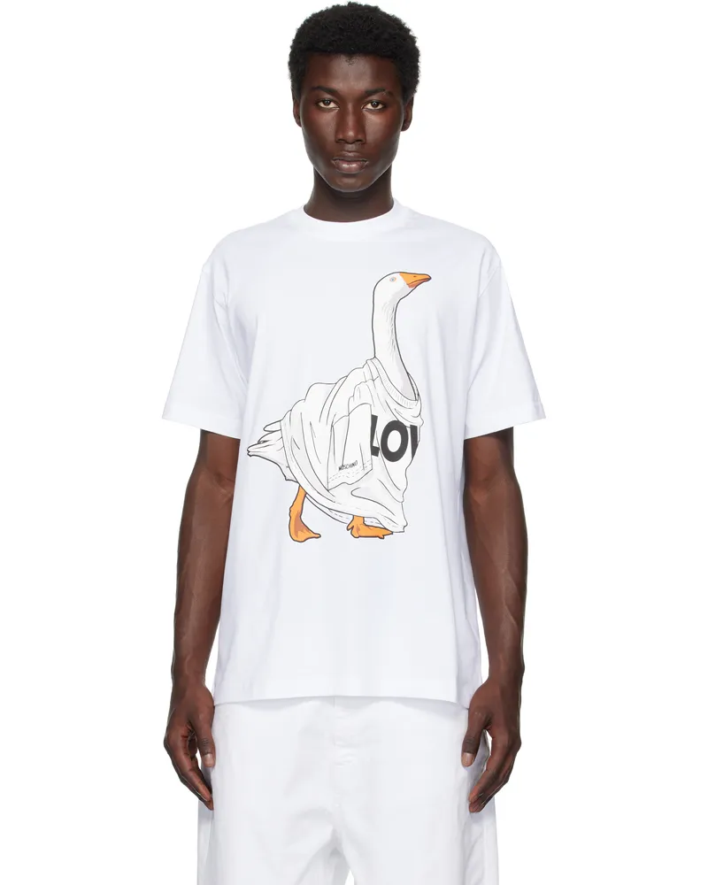 Moschino White Goose Organic Cotton T-Shirt Multi