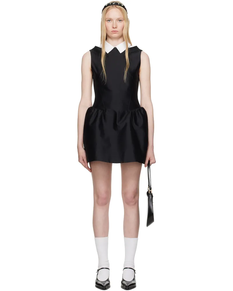 SHUSHU/TONG Black Shirtneck Patchwork Sleeveless Minidress Ba100