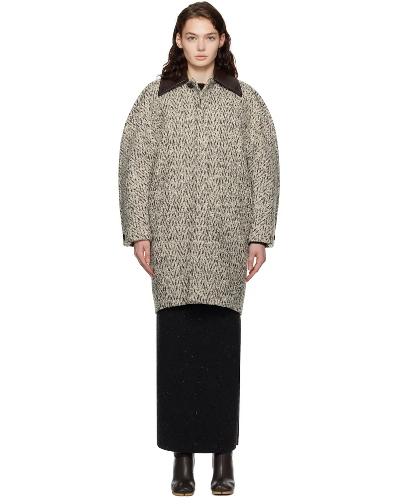 Bottega Veneta Gray Wool Boucle Chevron Coat 9306