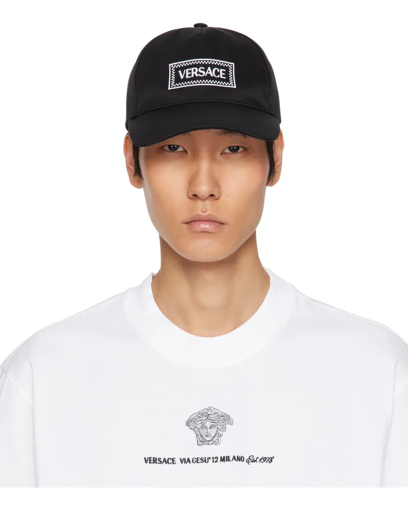 Versace Black Cotton Drill Embroidered Cap 2b020-black+white