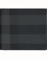 Burberry Black & Gray Check Bifold Coin Wallet Charcoal