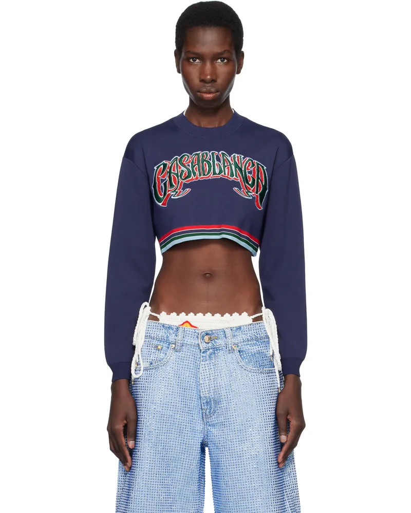 Casablanca Paris Navy Baseball Cropped Sweater Navy