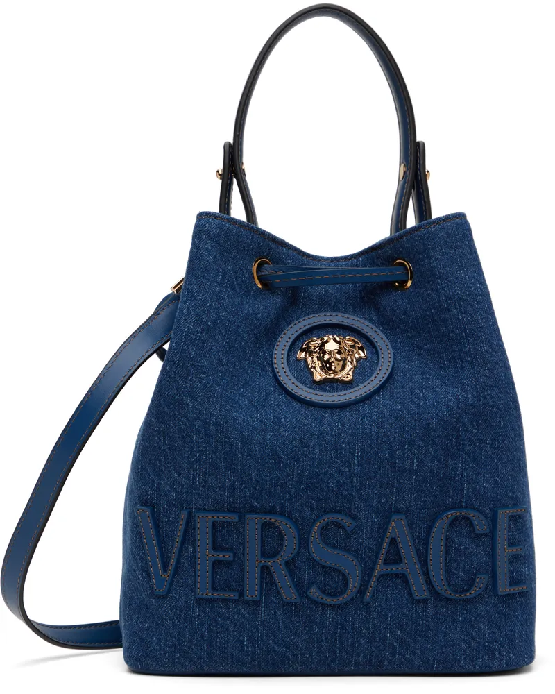 Versace Navy 'La Medusa' Denim Bucket Bag 1uc7v-navy