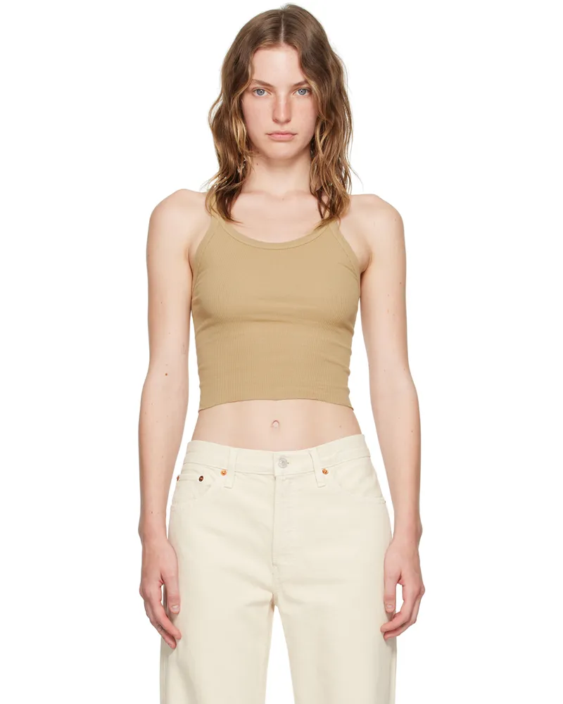 RE/DONE Beige Hanes Edition Cropped Ribbed Tank Top Sand