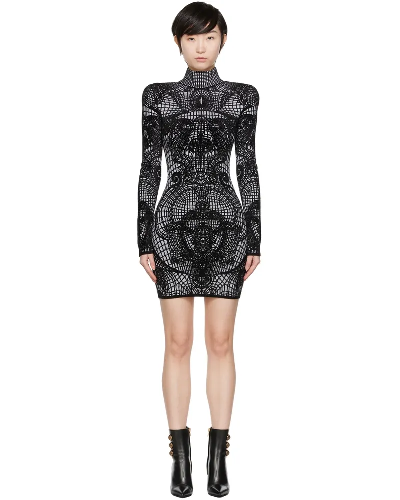 Balmain Black Graphic Minidress Eab