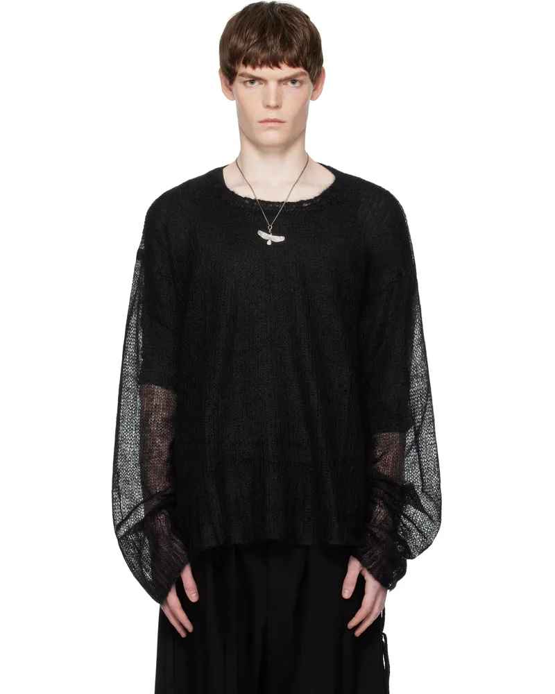 Ann Demeulemeester Black Kent Open Neck High Comfort Sweater Black