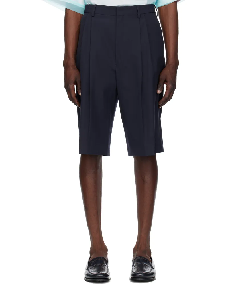 Dries van Noten Navy Tailored Wool Shorts Navy