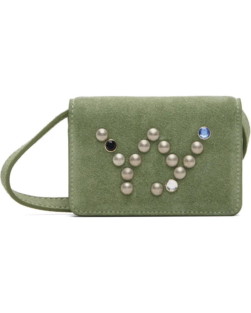 OPEN YY Green Micro Suede Stud Wallet Bag Olive