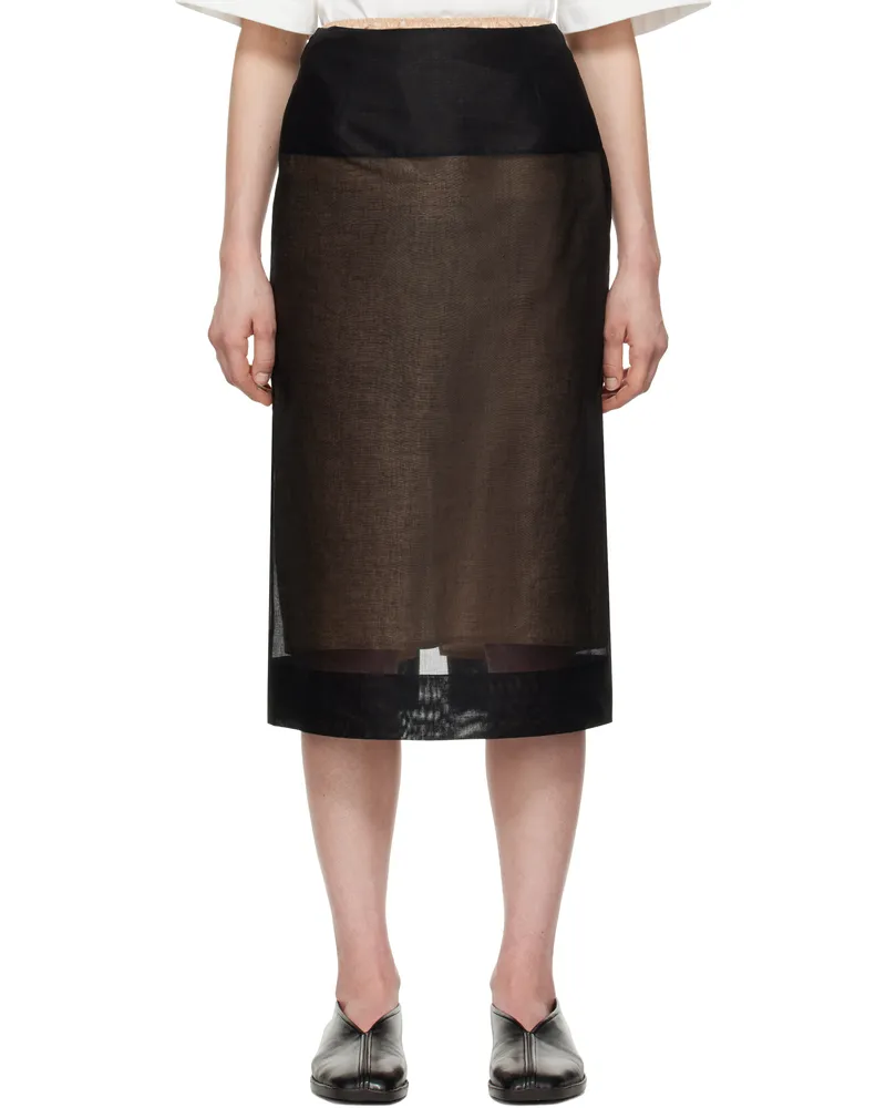 Carven Black Sheer Midi Skirt Black