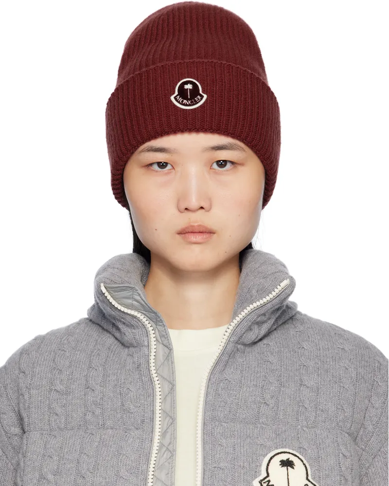 Moncler Moncler x Palm Angels Burgundy Logo Beanie 438