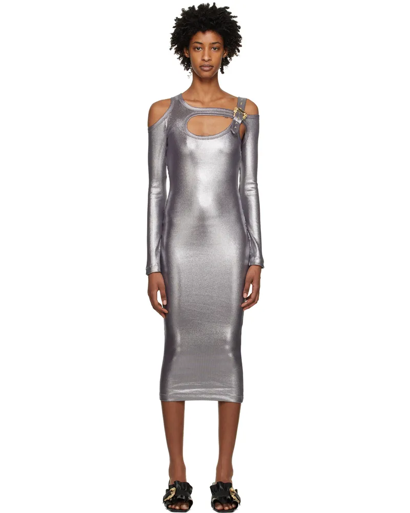 Versace Jeans Silver Baroque Buckle Midi Dress E900