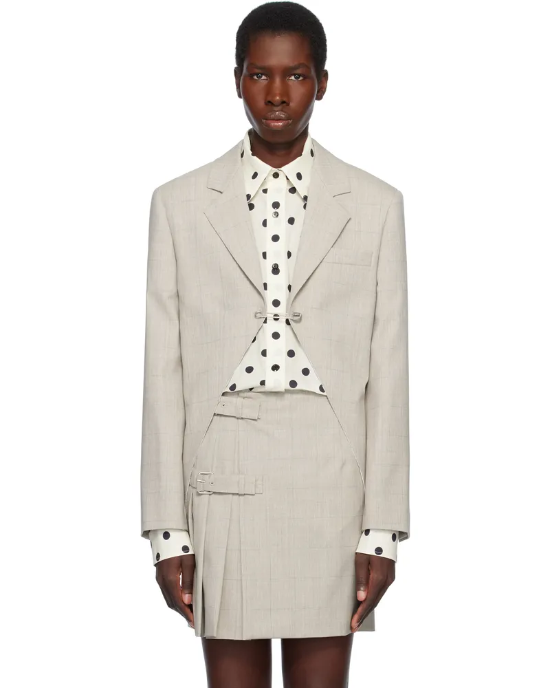 Moschino Beige Wool Check Blazer Multi