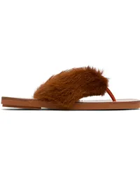 Dries van Noten Tan Calf-Hair Flip Flops Rust