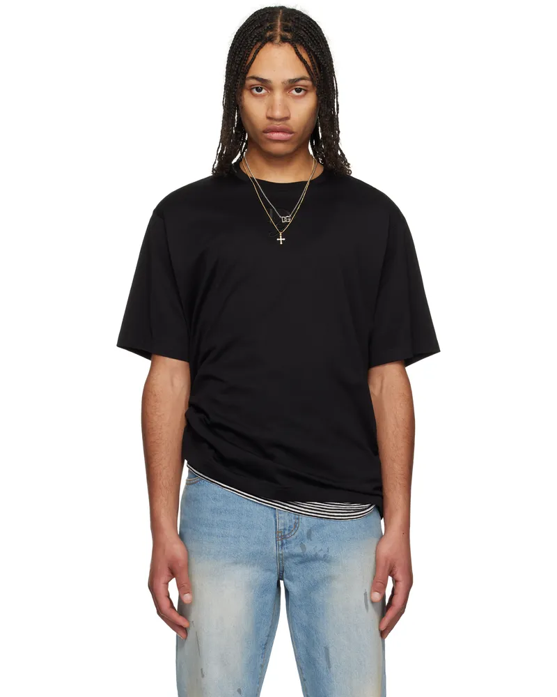 Dolce & Gabbana Black Logo Embroidery Cotton T-shirt Nero