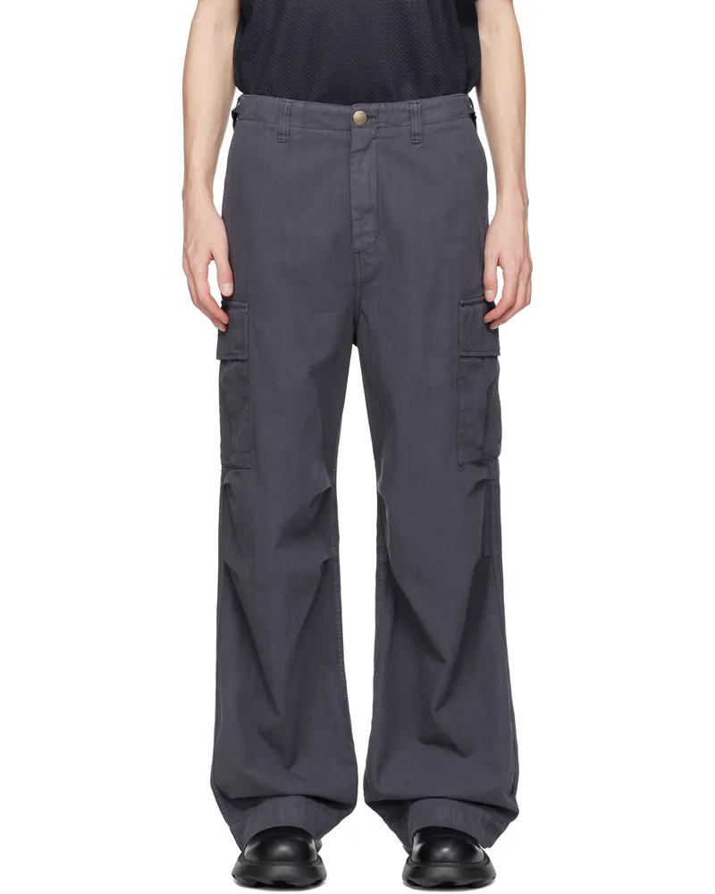 Palmes Blue Herringbone Cargo Pants Dark