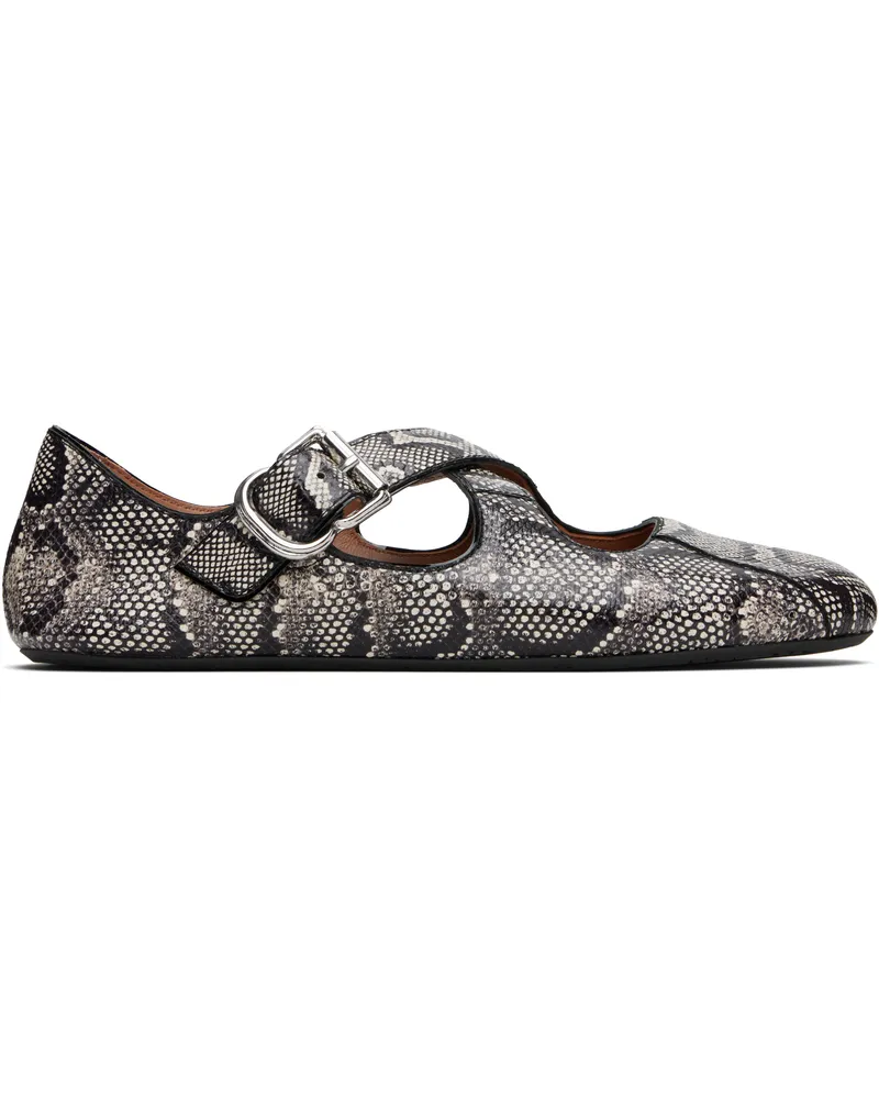 Alaïa Black & White Criss Cross Snake Ballerina Flats 009