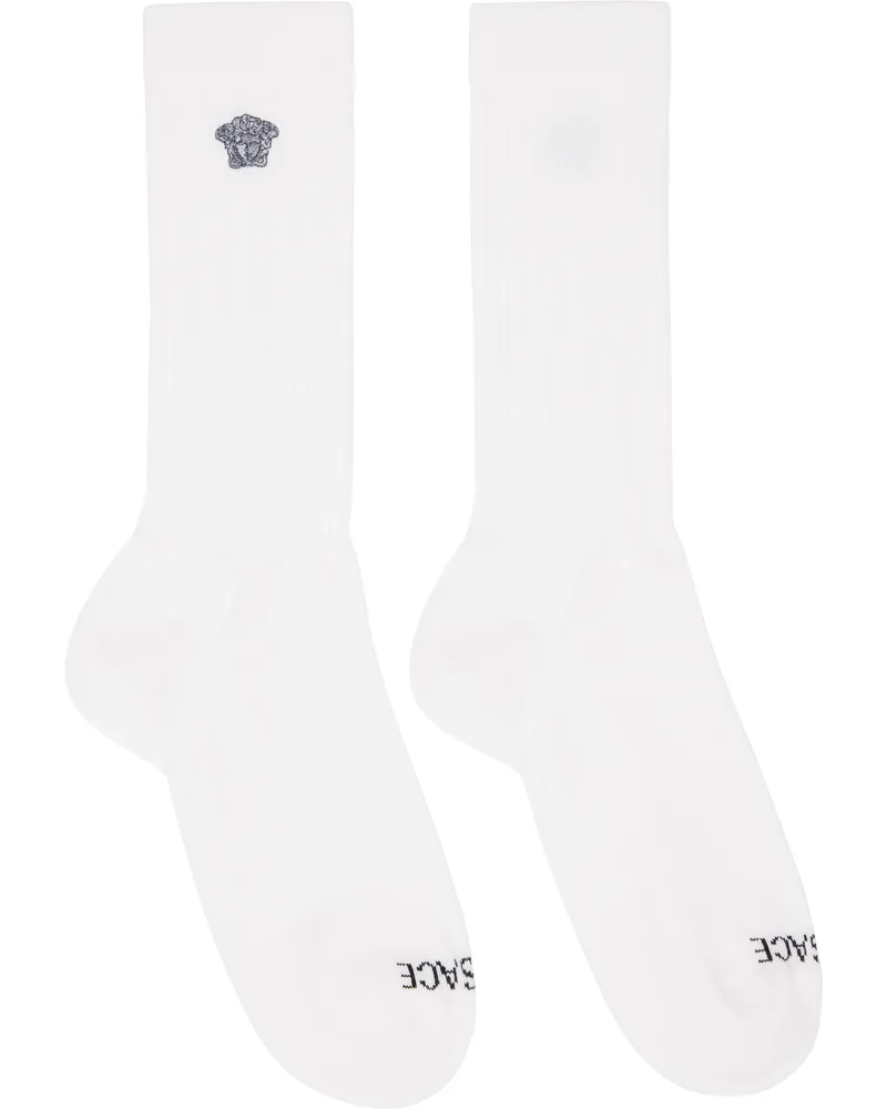 Versace White Embroidered Medusa Ribbed Socks 2w020-white+black