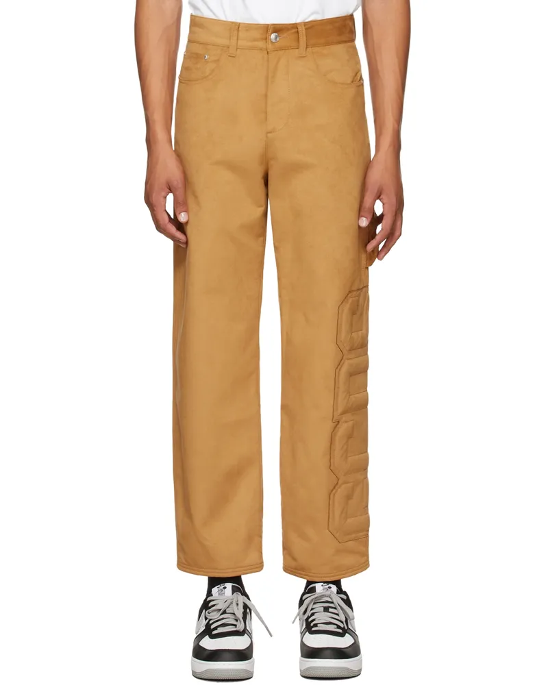 GCDS Tan Faux-Suede Logo Trousers 13