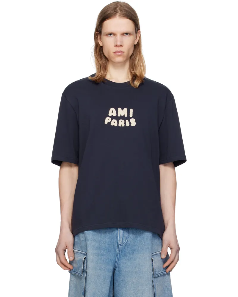 AMI Paris Navy Cotton 'Ami Paris' Patch T-shirt 4011