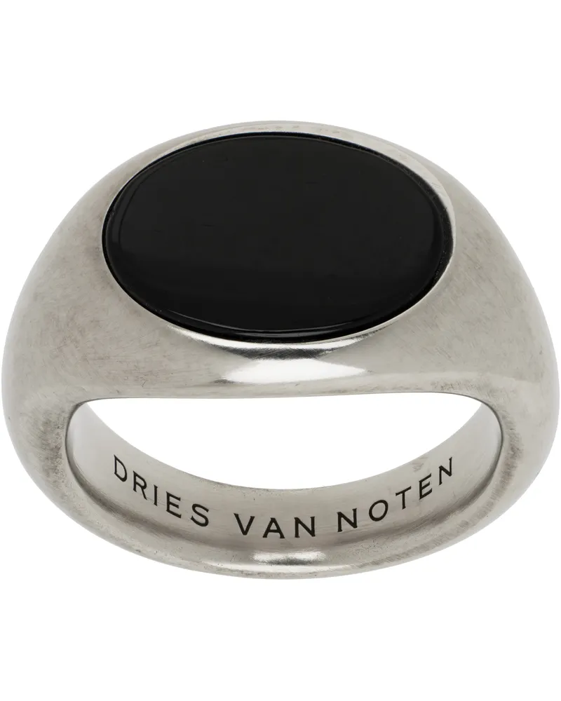 Dries van Noten Silver Stone Signet Ring 900