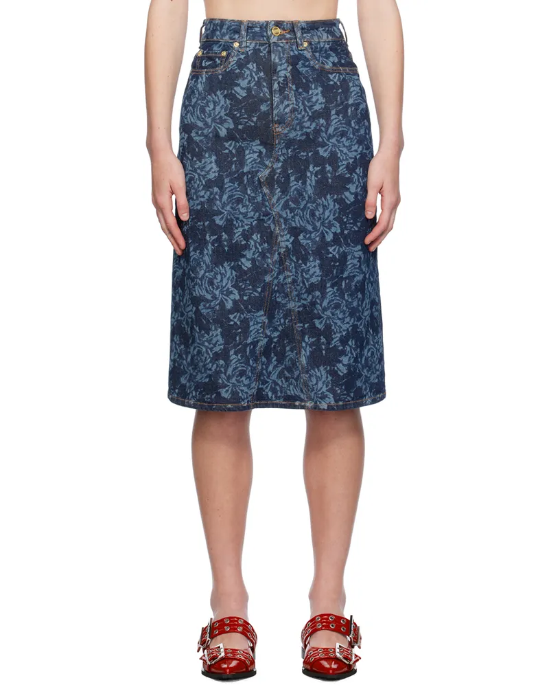 Ganni Blue Lazer Denim Midi Skirt 566