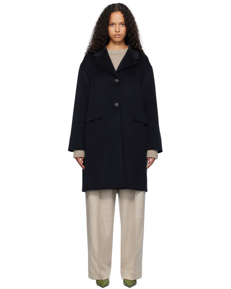 Max Mara Navy Single-Breasted Midi Coat 005