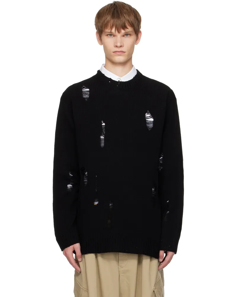 Yohji Yamamoto Black Plain Stitch Crashed Round Neck Sweater 2