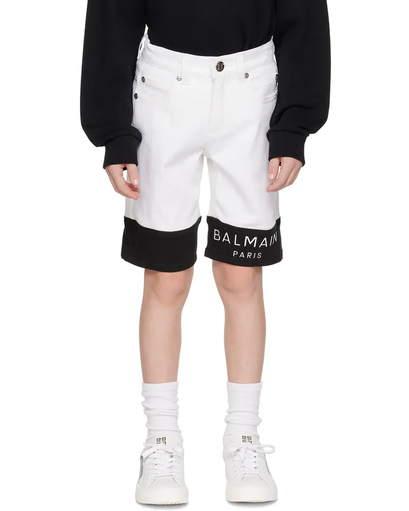 Balmain Kids White Bonded Denim Shorts 100ne