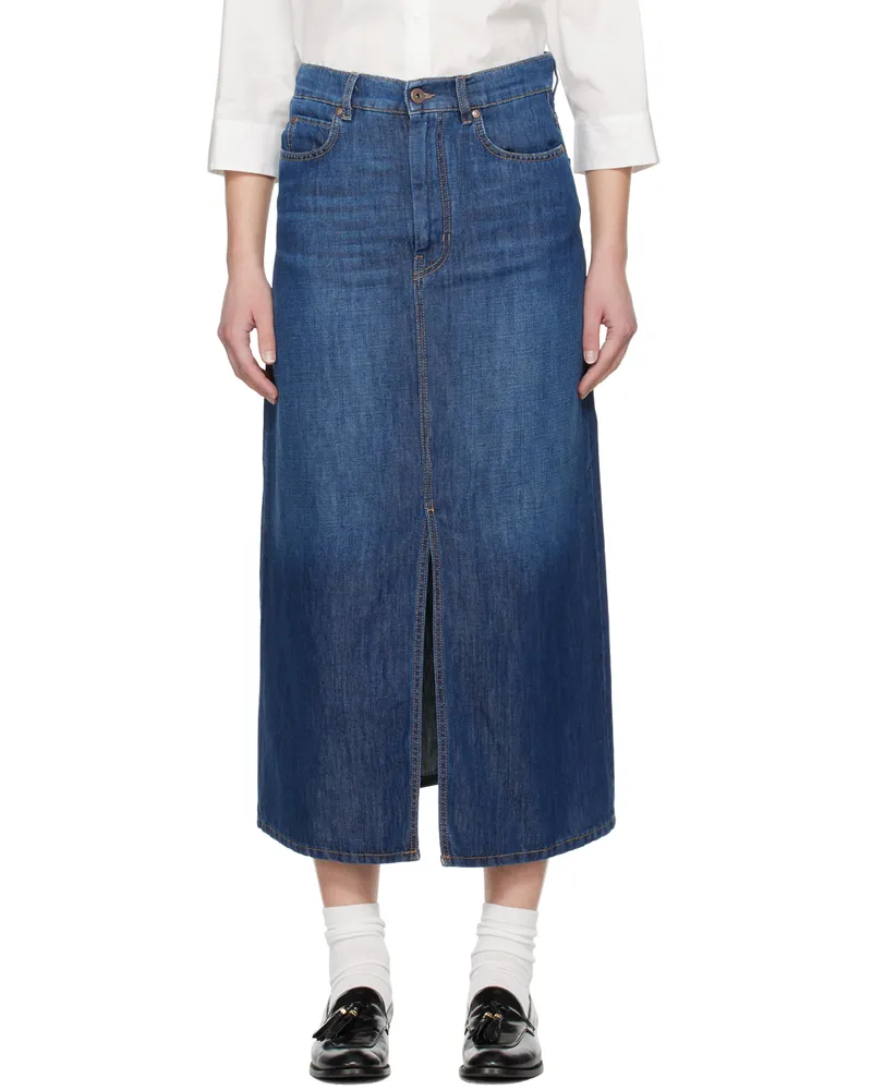 Max Mara Navy Gelada Denim Midi Skirt 7
