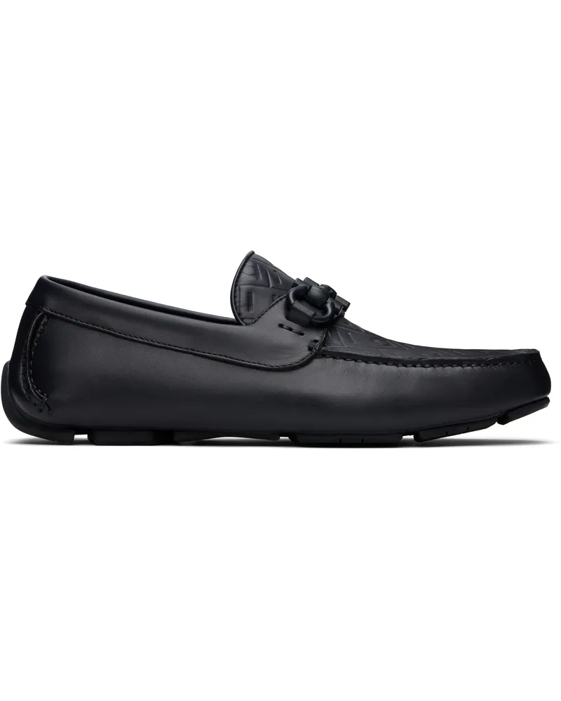 Ferragamo Navy Gancini Ornament Driver Loafers Dark