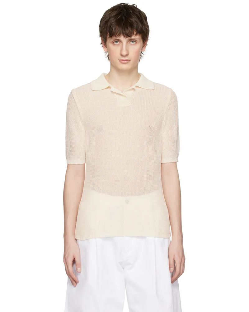 LOW CLASSIC Off-White Spread Collar Polo Cream