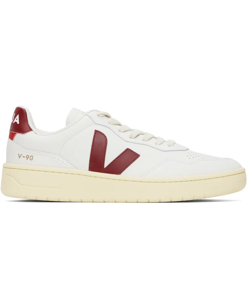 VEJA White & Burgundy V-90 Leather Sneakers Extra-white_marsala
