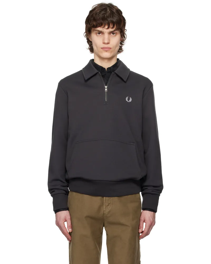 Fred Perry Gray Half-Zip Fleece Back Sweatshirt 297