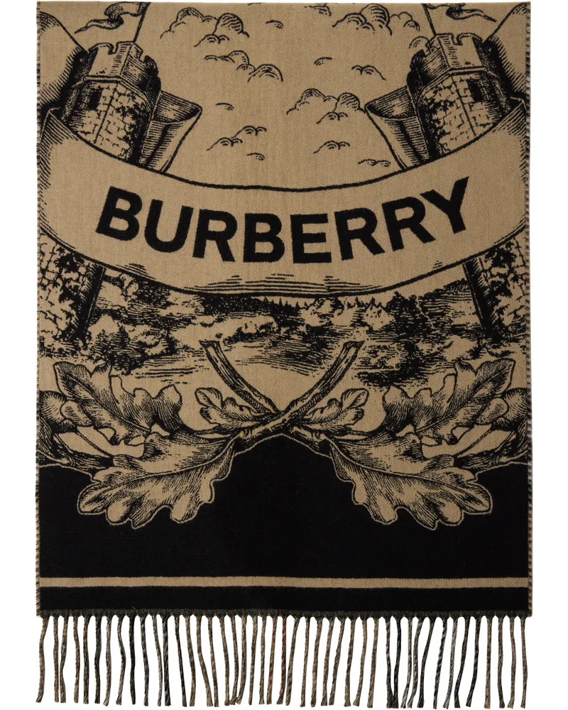 Burberry Beige Wide Reversible EKD Cashmere Scarf Archive