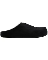 Marni Black Long Hair Calfskin Fussbett Sabot Loafers 00nblack