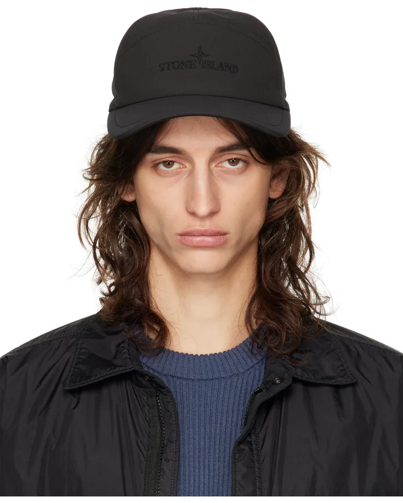 Stone Island Black Soft Shell 5 Panel Cap V0029