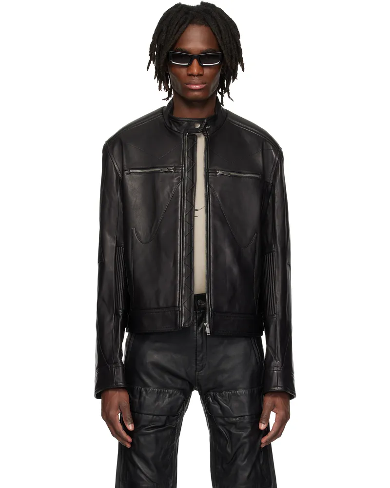KUSIKOHC Black Biker Leather Jacket Black