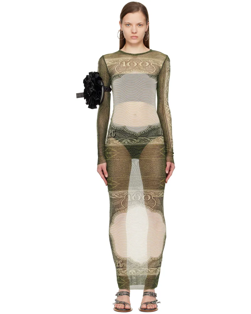 Jean Paul Gaultier Green & Off-White 'The Cartouche' Maxi Dress 400300156