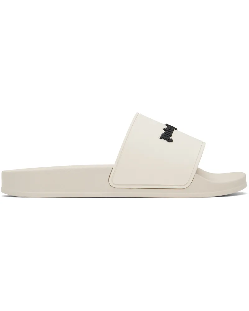 Palm Angels Beige New Logo Pool Slides Beige